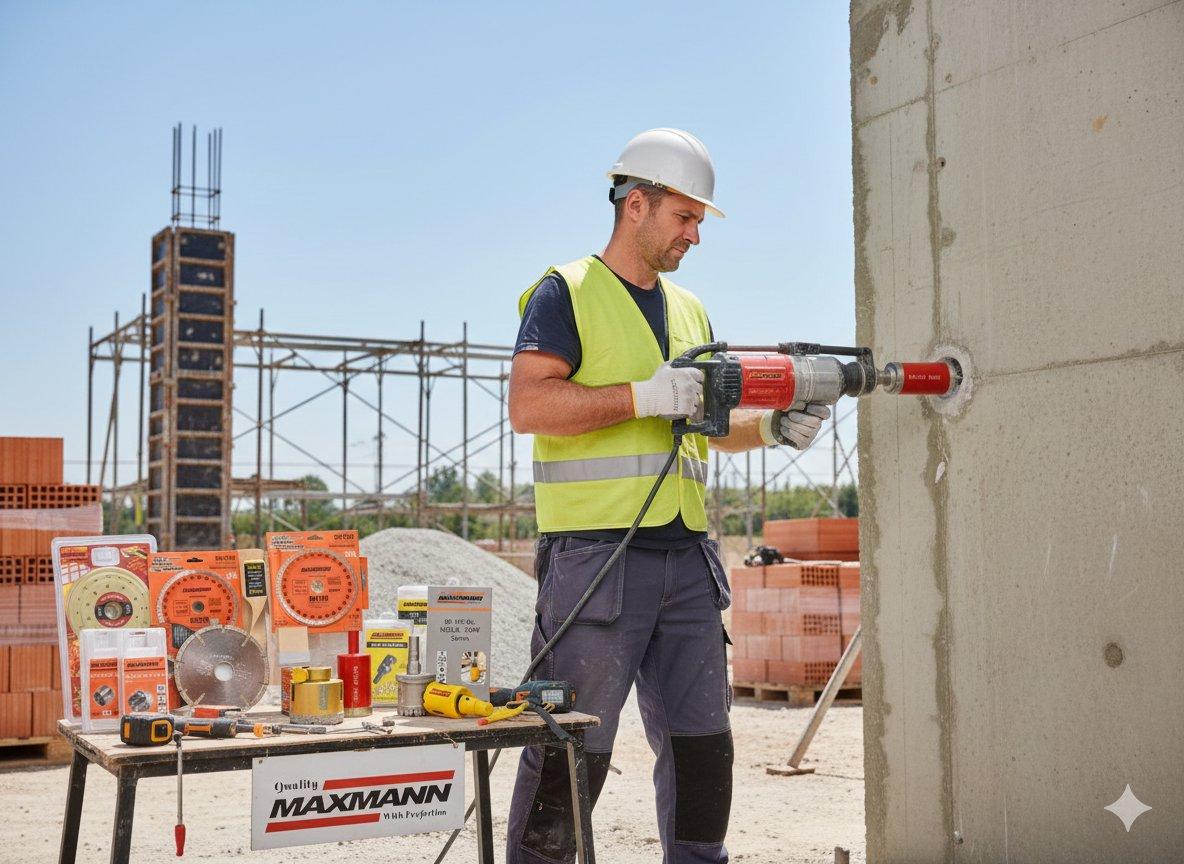 Professional drilling on an industrial construction site
